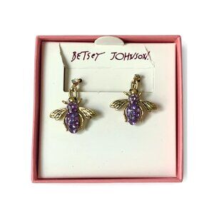 Vintage Betsey Johnson Purple Rhinestones Firefly Pierced Earrings
